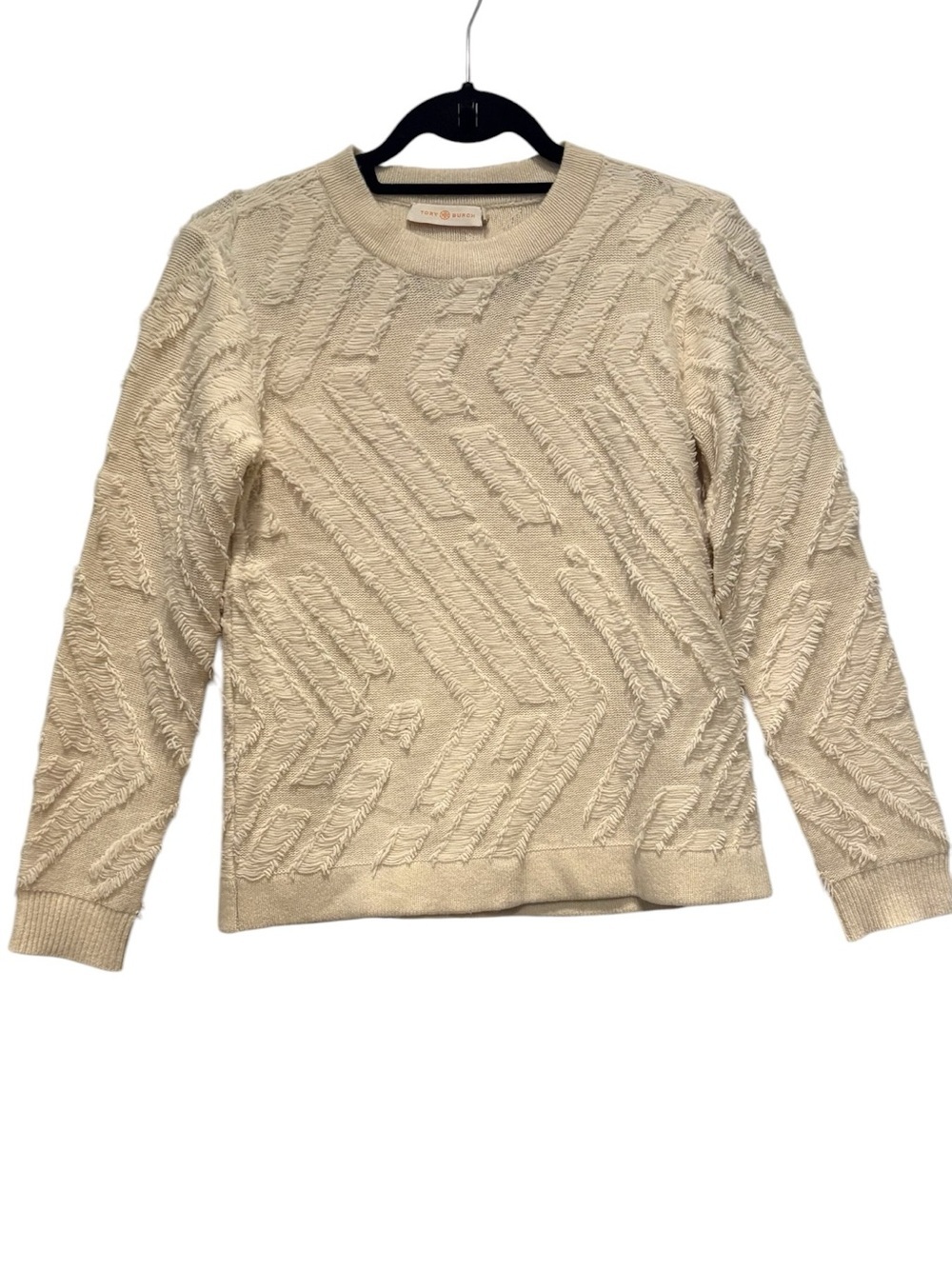 Tory Burch - Women's Chevron Textured knit pullover Sweater. Size Small